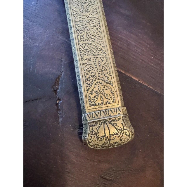 Metal 9.5" Antique Ottoman Empire Engraved Bronze Qalamdan Pen Case Inkwell For Sale - Image 7 of 12