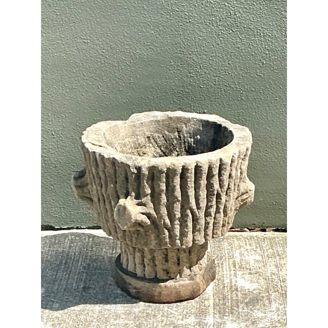 Gray Vintage Faux Bois Cast Concrete Trunk Planter For Sale - Image 8 of 12