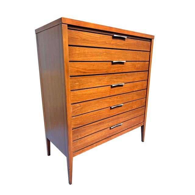Vintage Mid Century Modern Tall Highboy Dresser by Lane in Tuxedo Design, Attributed For Sale - Image 9 of 9