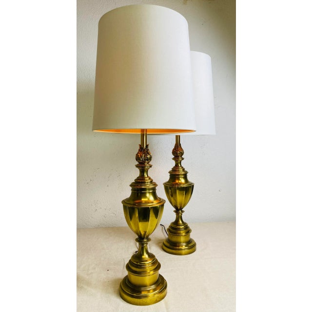 Classical Mid Century Vintage Solid Brass Stiffle Lamps/A Pair. For Sale - Image 10 of 11