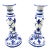 Vintage French Fleur-De-Lis Blue & White Porcelain Candlesticks - A Pair For Sale