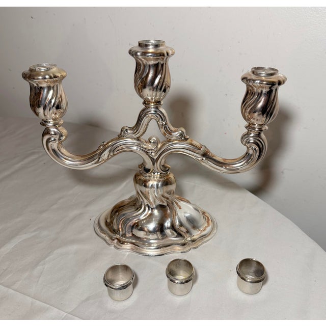 Silver Vintage 460 Grams Sterling Silver 3 Arm Candle Holder Candelabra Art Nouveau For Sale - Image 8 of 12