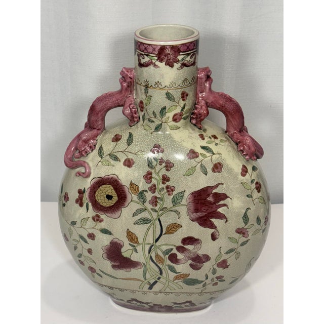Chelsea House Inc Vintage Chinoiserie Porcelain Moon Flask Vase For Sale - Image 4 of 12