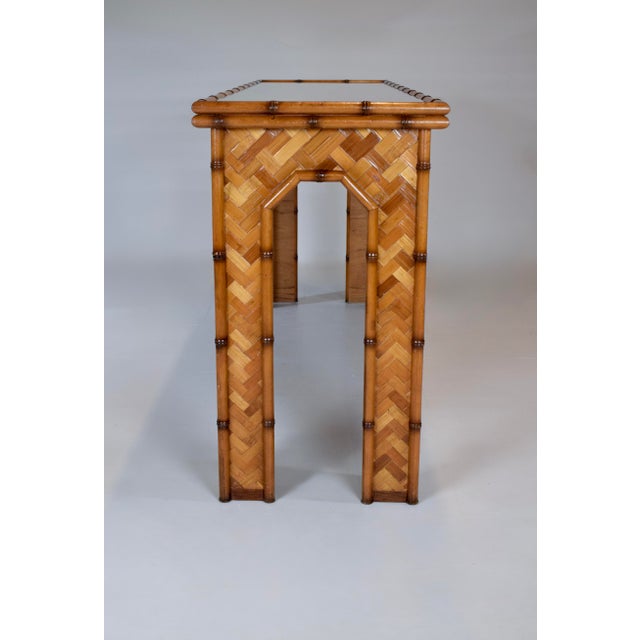 Vintage Basket Weave Woven Rattan Console Table For Sale - Image 9 of 10