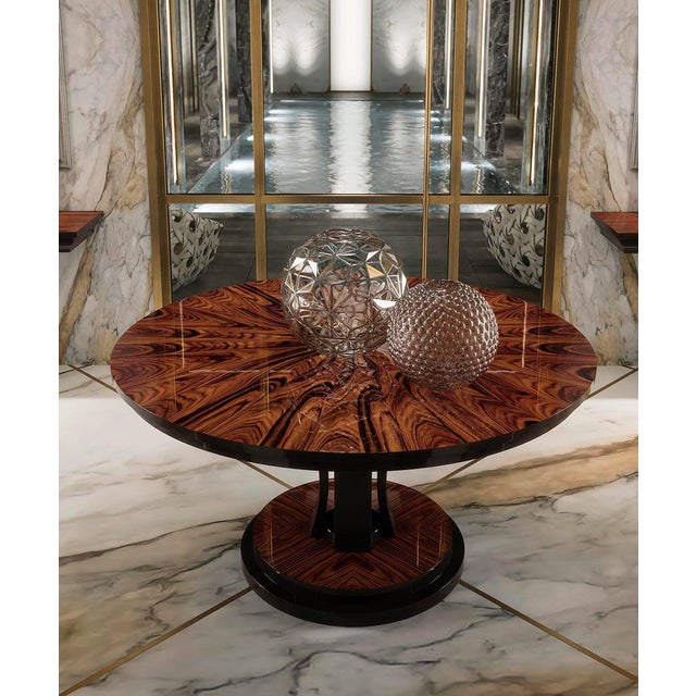 Contemporary Italian Round Pedestal Dining Table With Black Lacquer Base For Sale - Image 3 of 4