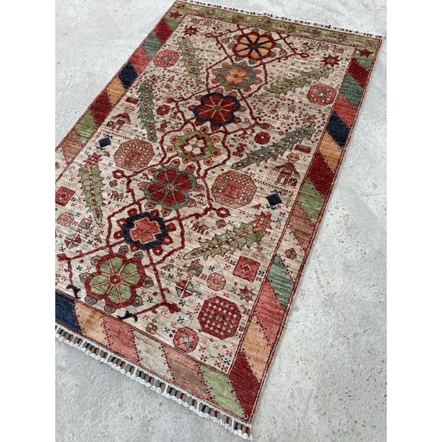 2000 - 2009 Ivory Mamluk Design Area Rug, 03'11 X 05'11 For Sale - Image 5 of 13