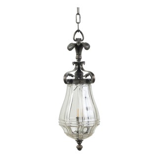 1920s French Bronze and Glass Lantern with Feathers and Acanthus Leaves For Sale