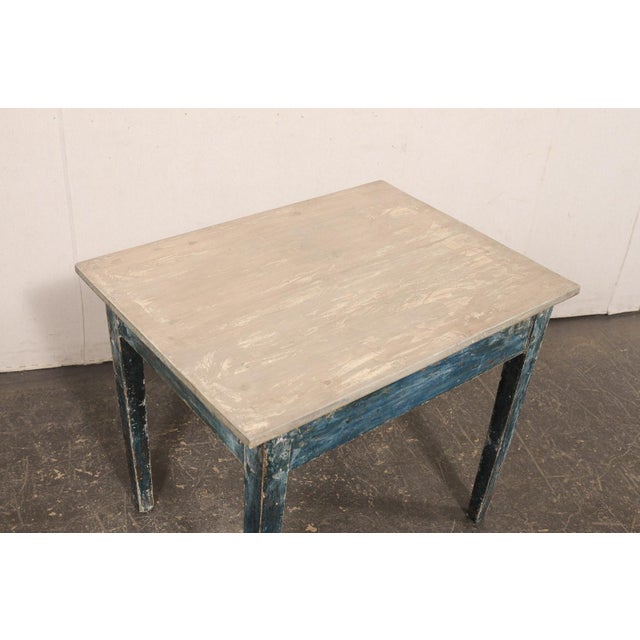 Wood Swedish 19th C. Accent Table, Blue & Taupe For Sale - Image 7 of 11