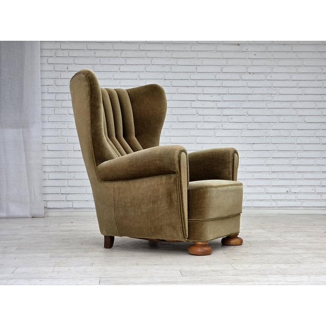 1960s Danish Highback Relax Armchair in Green Furniture Velour, 1960s For Sale - Image 5 of 18