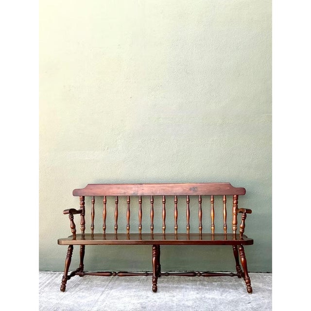 Vintage Ethan Allen Pine Spindle Back Deacons Bench For Sale - Image 12 of 12