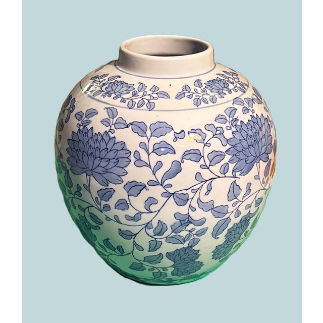 Late 20th Century Blue and White Chinoiserie Porcelain Vase For Sale - Image 5 of 6