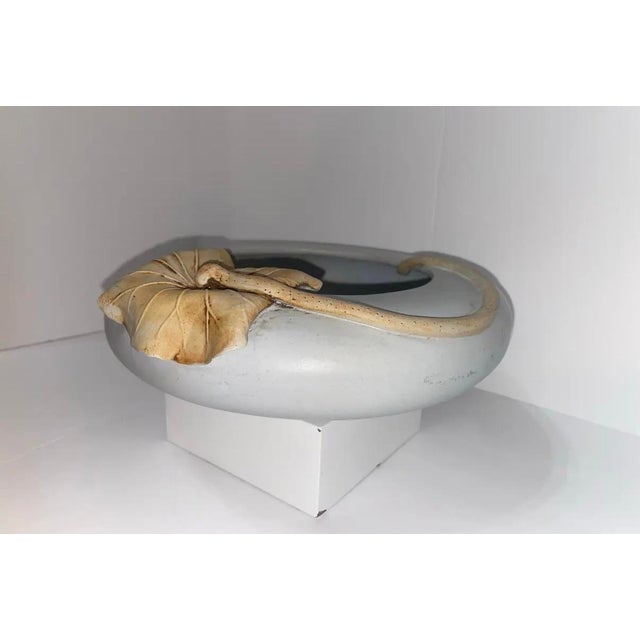 Vintage Mid Century Modern Art Nouveau / Deco Art Pottery Bowl Lily Pad Decoration With Impressed Mark Newcomb Style For Sale - Image 11 of 12