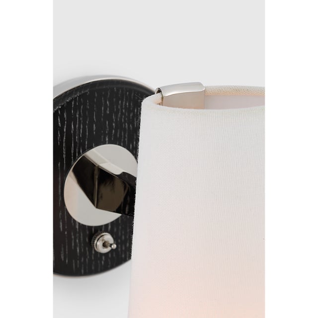 AERIN for Visual Comfort Signature Olina 10" Sconce in Polished Nickel and Ebony with Linen Shade For Sale In Houston - Image 6 of 8