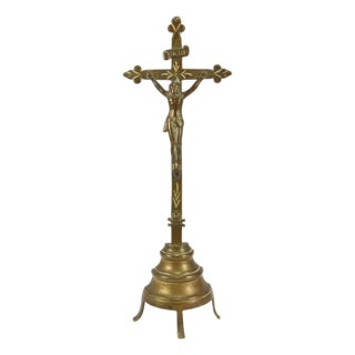 18th /19th C. Brass Crucifix Corpus Christi on Tripod Stand For Sale