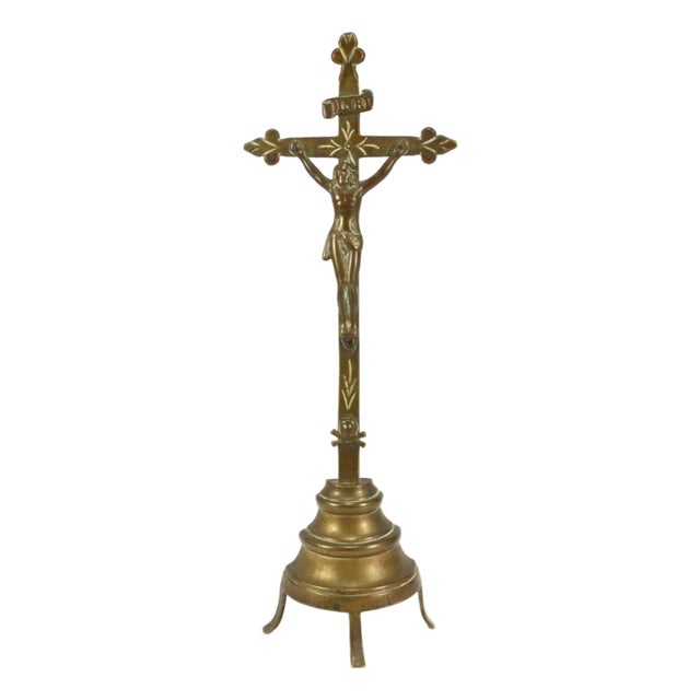 18th /19th C. Brass Crucifix Corpus Christi on Tripod Stand For Sale