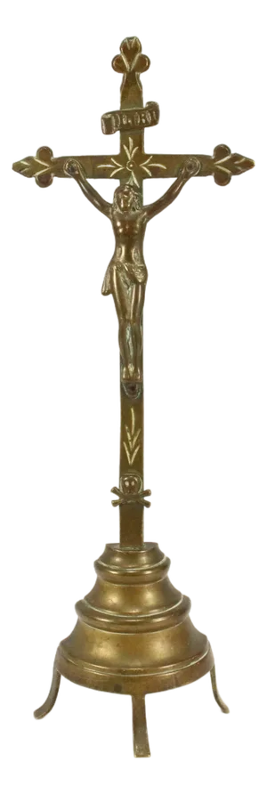 18th /19th C. Brass Crucifix Corpus Christi on Tripod Stand