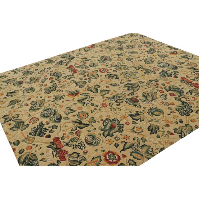 Handwoven in wool, this 9x10 European flatweave rug has been inspired by 18th century English Tudor rugs and tapestries....