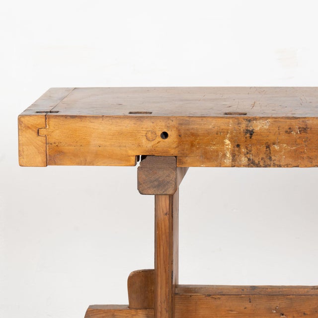 Rustic Carpenters Workbench Narrow Console Table Circa 1900's For Sale - Image 10 of 14