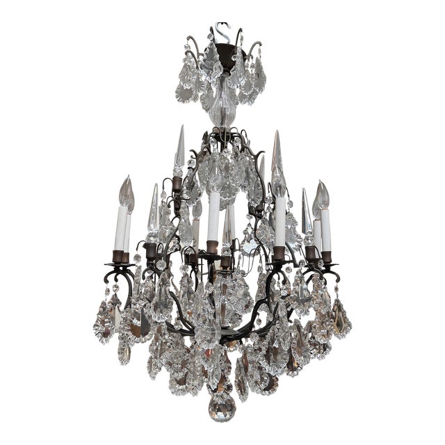 19th Century Style French Crystal & Bronze Patinated Chandelier For Sale