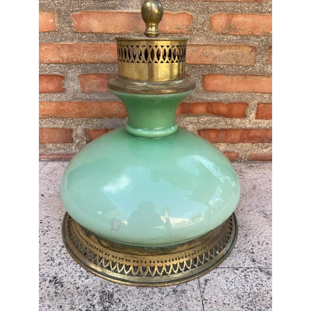 Mid-Century Pulley Pendant Lamp with Opaline Green Crystal and Brass, 1960s For Sale - Image 6 of 10