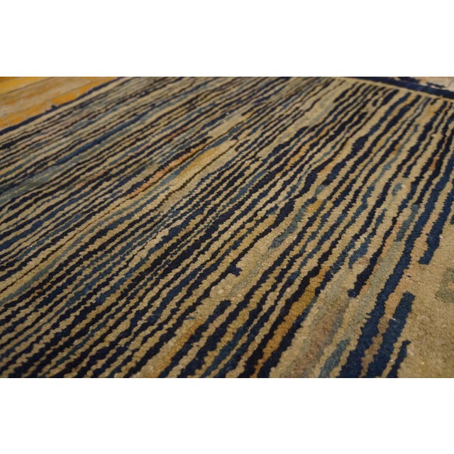Textile 1920s Navy Stripe Medallion Antique Chinese Peking Rug 2' 7''x4' 8'' Knotted Wool Carpet For Sale - Image 7 of 9