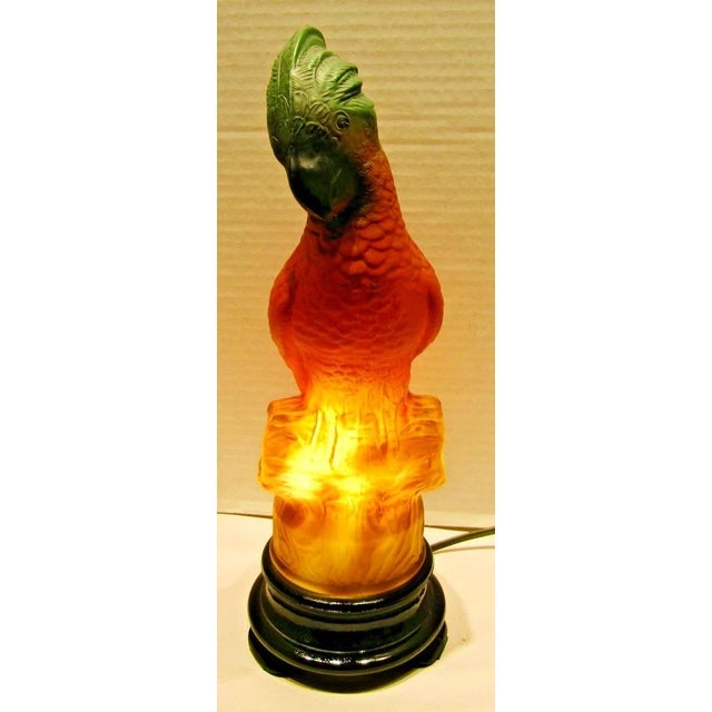 Rare Original Tiffin Art Deco Glass Parrot Table Lamp Circa 1930s For Sale - Image 4 of 13