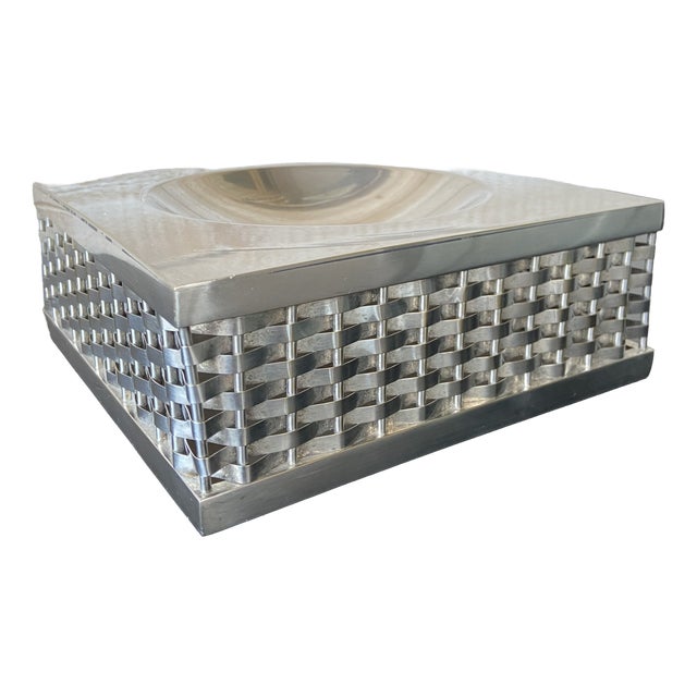 Mid-Century Italian Architectural Silver-Plated Woven Metal Ashtray, 1960s For Sale