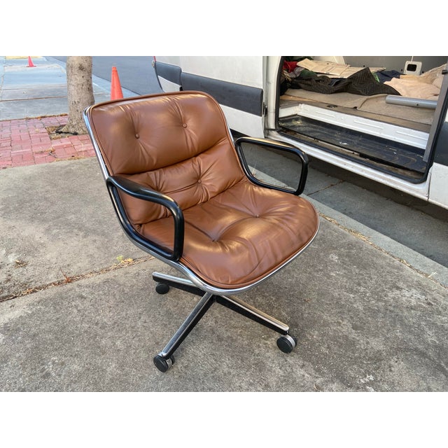Vintage Charles Pollock for Knoll Brown Leather Desk Chair For Sale - Image 12 of 18