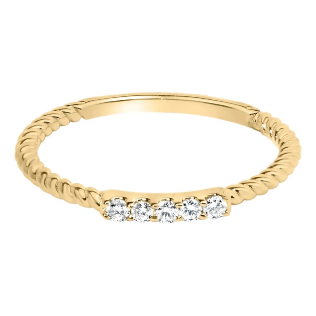 10K Yellow Gold 1/10 Cttw Diamond 5 Stone Braided Shank Band Ring (I-J Color, I2-I3 Clarity)- Ring - Size 7 For Sale
