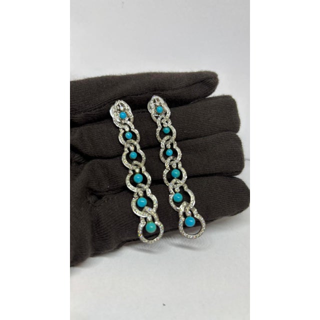 Natural Turquoise 2.47cts & Diamond 1.86cts Earring in 14k Gold For Sale In New York - Image 6 of 8