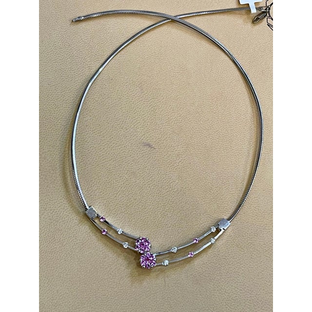 14 Karat White Gold Omega Necklace with Pink Sapphire and Diamonds, Italy For Sale - Image 17 of 18