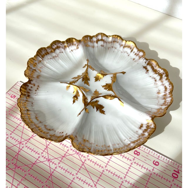 Antique Limoges Porcelain Oyster Plate With Gold Gilt Details For Sale - Image 11 of 16