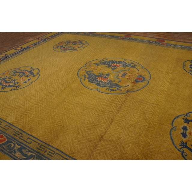 1920s Yellow Gold Dragon Antique Chinese Rug 12' X 15'6"handknotted Wool Carpet For Sale - Image 9 of 14
