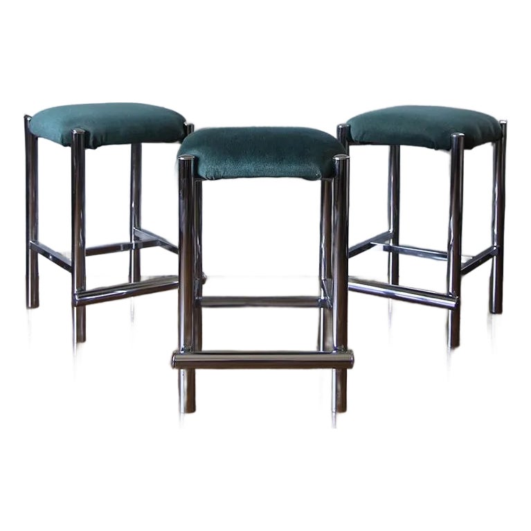 1970s Modernist Cal-Style Chrome Counter Stools Set of 3 | Chairish