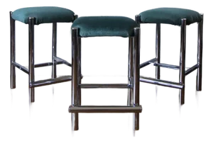 1970s Modernist Cal-Style Chrome Counter Stools Set of 3