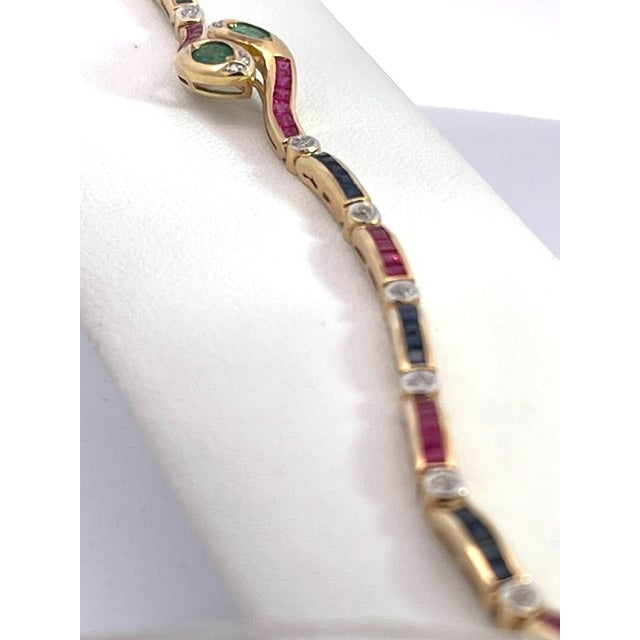 Vintage Yellow Gold Snake Bracelet With Emeralds, Rubies, and Diamonds For Sale In Los Angeles - Image 6 of 13