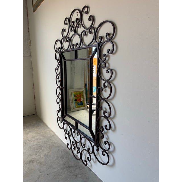 Large- Vintage Hollywood Regency Style Ornate Iron Wall Mirror For Sale In Miami - Image 6 of 12