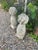 Stylish pair of neoclassical concrete pineapple sculptures for the garden. Heavy concrete construction with lovely age...