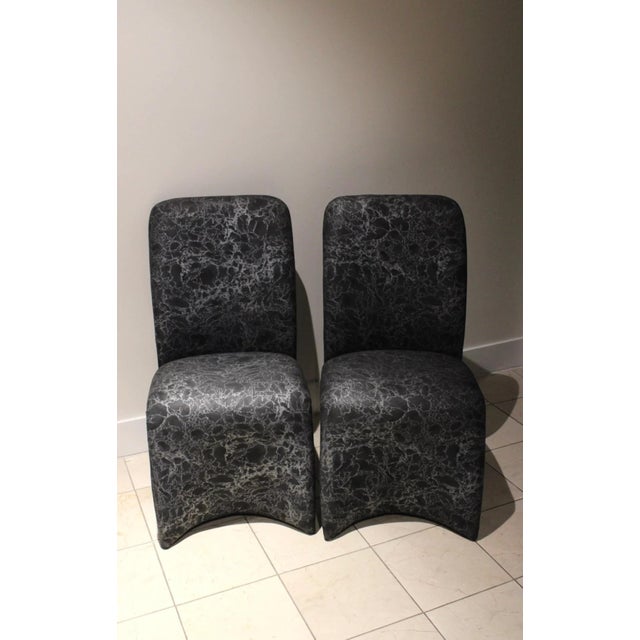 Pair of Postmodern Waterfall Dining Chairs in Marbleized Upholstery For Sale - Image 4 of 7