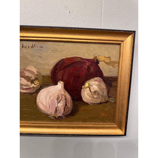 Traditional 20th Century Oil on Canvas Garlic and Beets For Sale - Image 3 of 4