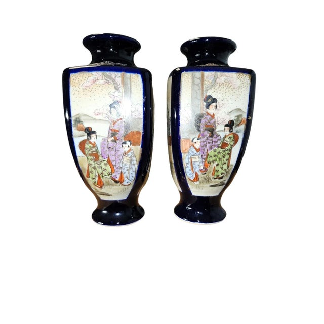 Japanese Late 19th Century Japanese Meiji Period Satsuma Four Sided Vases - A Pair For Sale - Image 3 of 6