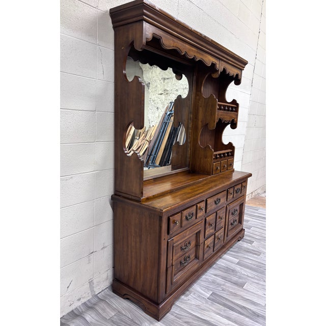 1970s Vintage Circa 1970s Huntley Furniture Thomasville Dresser W/ Mirrored Display Hutch For Sale - Image 5 of 11