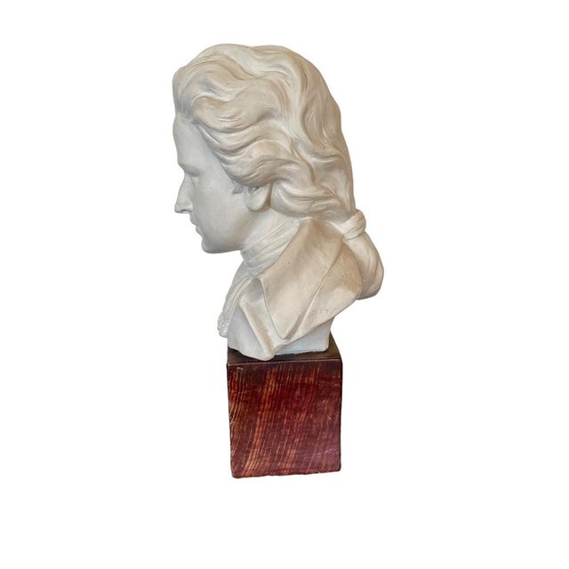 Traditional Mid 20th Century Ludwig Van Beethoven Plaster Bust Mounted on Wood Block For Sale - Image 3 of 12