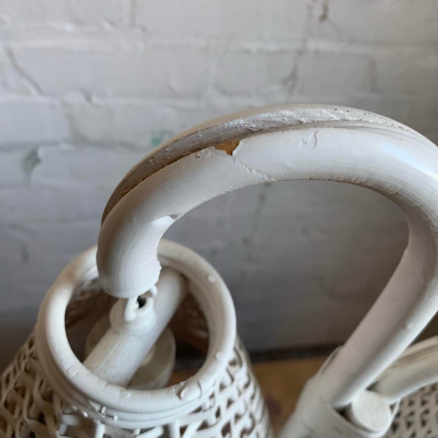 Mid-20th Century White French Boho Double Rattan Table Lamp Manner of Louis Sognot For Sale - Image 4 of 12