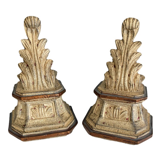 Vintage Neoclassical Ceramic Acanthus Leaf Bookends – Pair For Sale