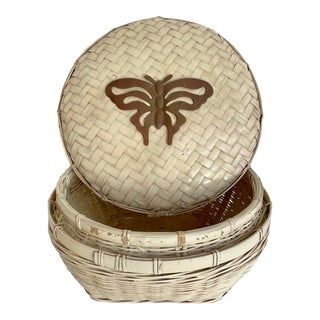 Vintage Woven Butterfly Lidded Basket For Sale