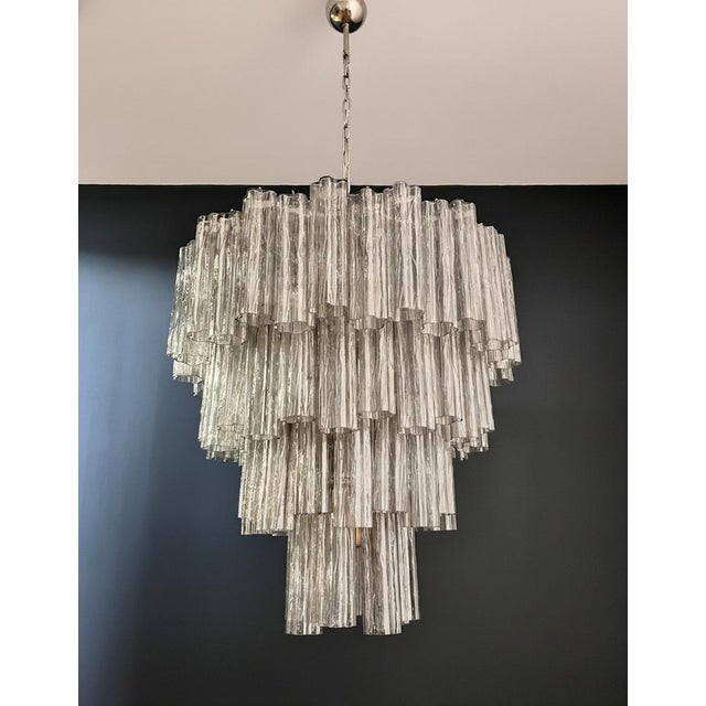 1990s Large Vintage Murano Glass Tiered Chandelier with Smoked Glass Tube, 1990s For Sale - Image 5 of 16