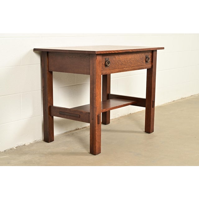 Lifetime Furniture Antique Mission Oak Arts & Crafts Desk or Library Table, Circa 1910 For Sale - Image 17 of 17