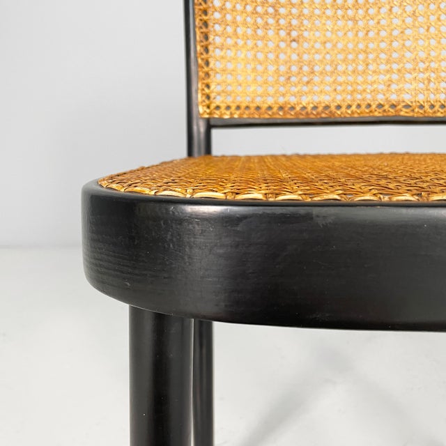 Czechoslovak Modern Straw and Black Wood Chairs 811 by Joseph Hoffmann for Drevounia, 1980s, Set of 6 For Sale - Image 9 of 15