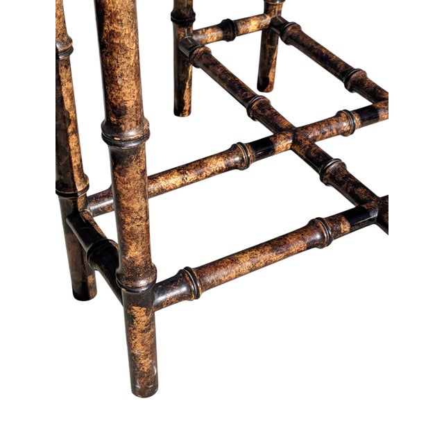 Wood Vintage Chinoiserie Scalloped Tray Table With Tortoiseshell Faux Bamboo Base Made by Baker Furniture For Sale - Image 7 of 10